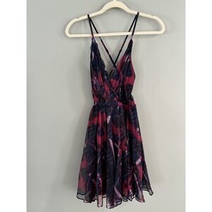 Lulus Fit Flare Flowy Strappy Dress Criss‎ Cross Low Back Purple Red Sz XSmall